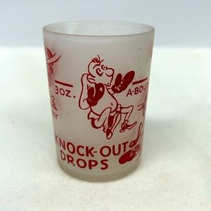 Vintage kitsch  Hazel Atlas “ Knock Out Drops” 4 oz novelty shot glass